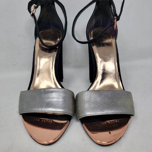 Ted Baker London Strappy Heels Black Silver Rose Gold Womens Size 36, US 5 99% - Picture 2 of 8